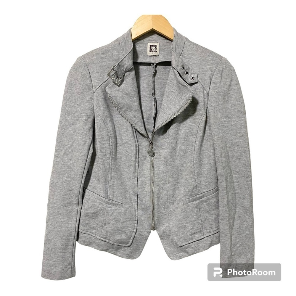 Anne Klein Lt Heather Gray knot moto zipper jacket long sleeve size medium
